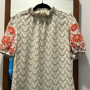 NWOT SHEIN Cream Boho Vintage Ruffled Short Sleeve Blouse Large Festival
